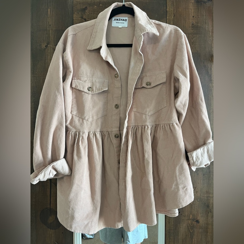 Womens Pink Corduroy Button-Front Jacket